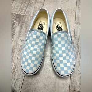 Vans Classic Slip-On Checkerboard Shoe Baby Blue True White Size 9.0 wom…
